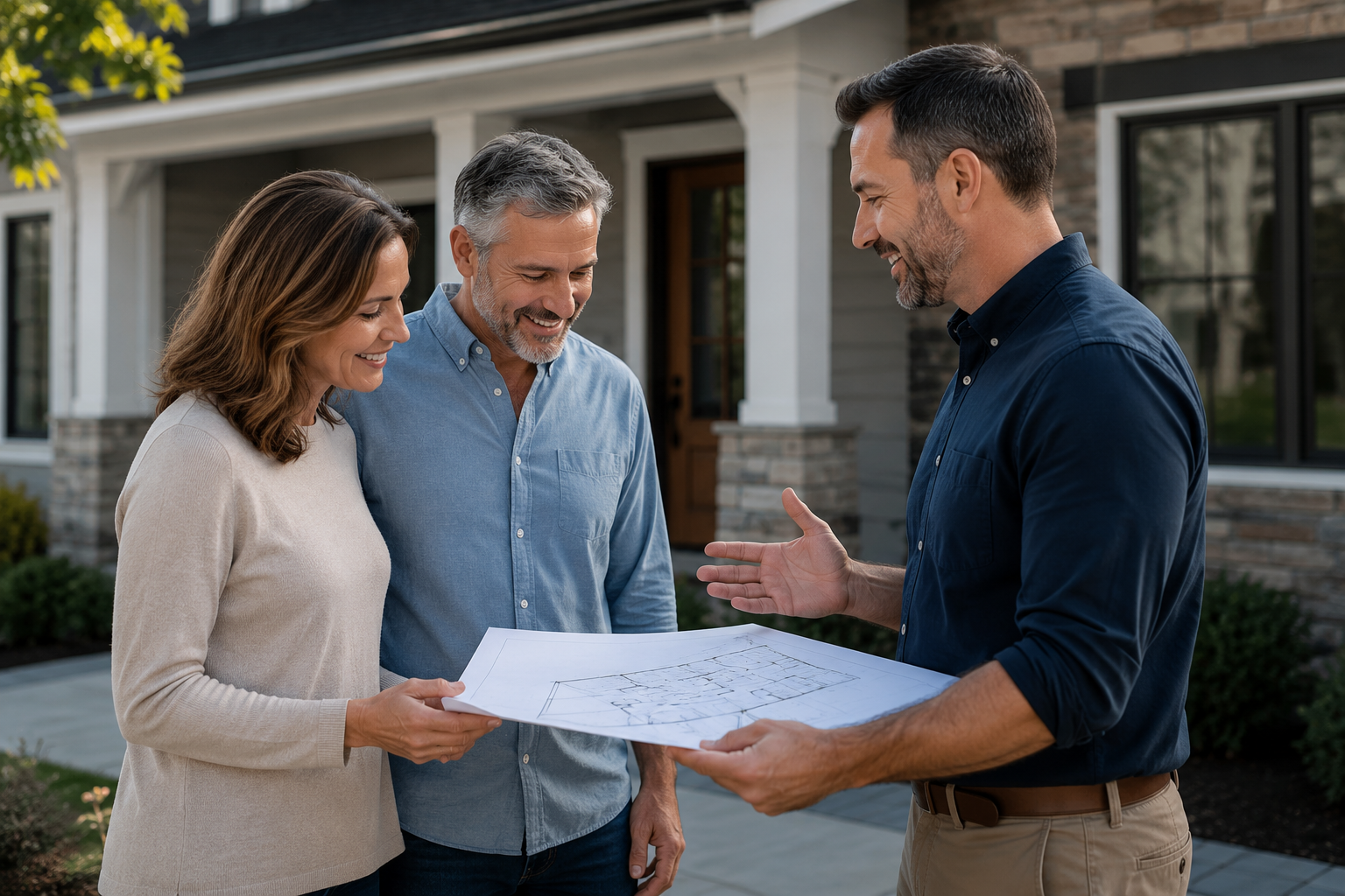 Couple discussing remodeling plans with their contractor